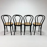 Set of 4 Bentwood and Cane Cafe Dining Chairs, 1990s