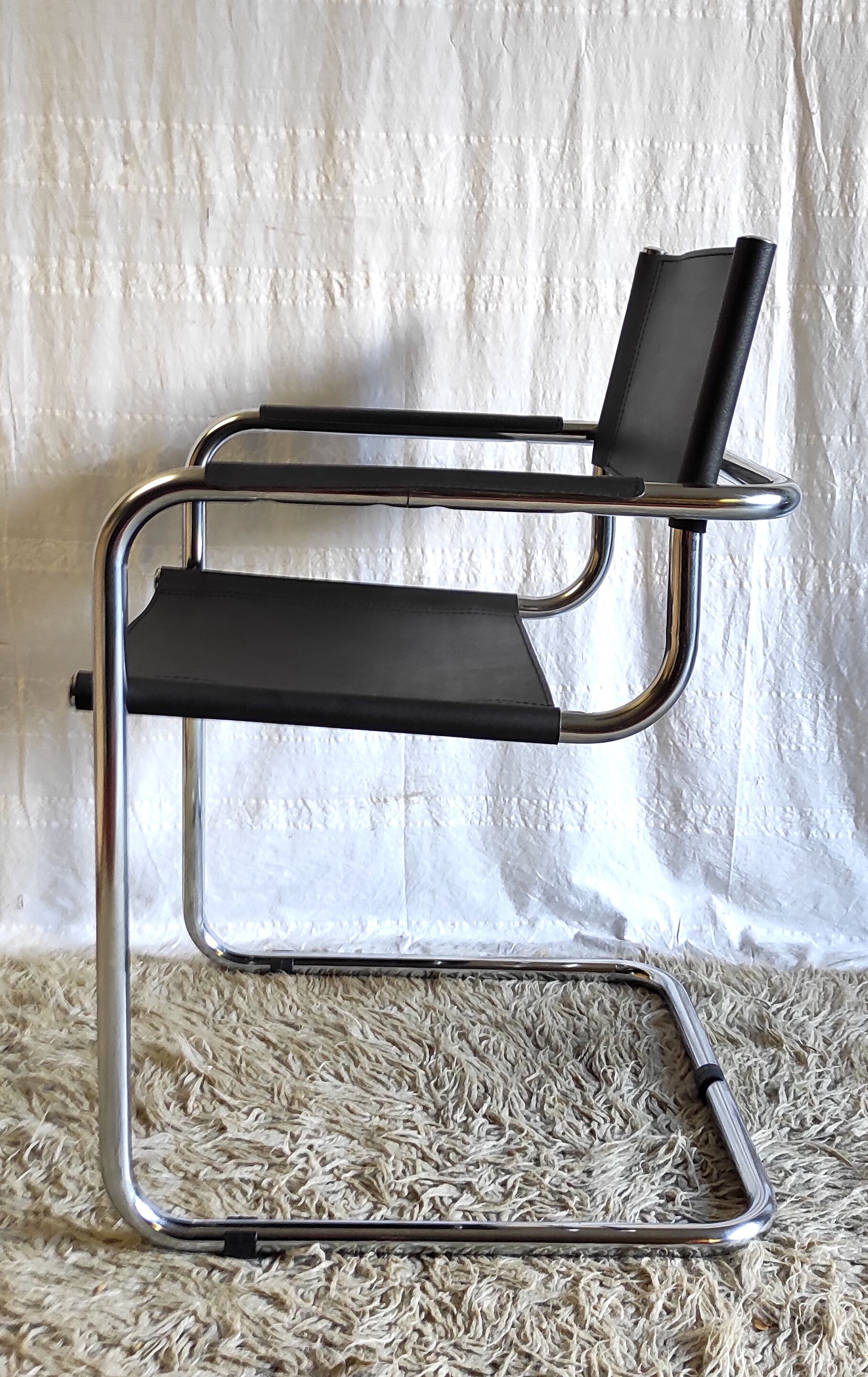 Design chair chrome metal and leather - 80s/90s
