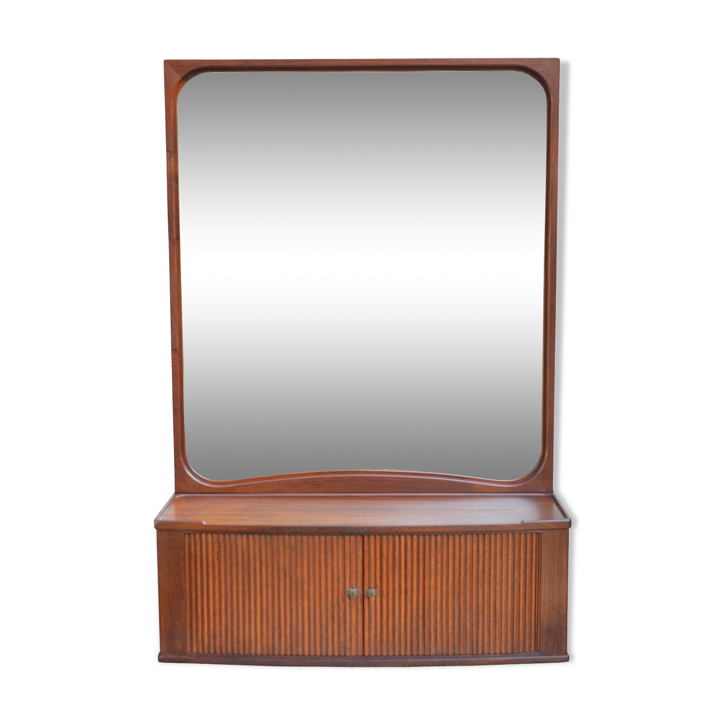 Vintage mid-century Danish mirror with tambour cabinet from 1950s 1960s. 46x67cm