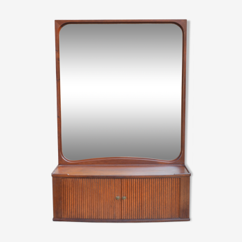 Miroir danois vintage du milieu du siècle avec armoire à tambour des années 1950 1960 46x67cm