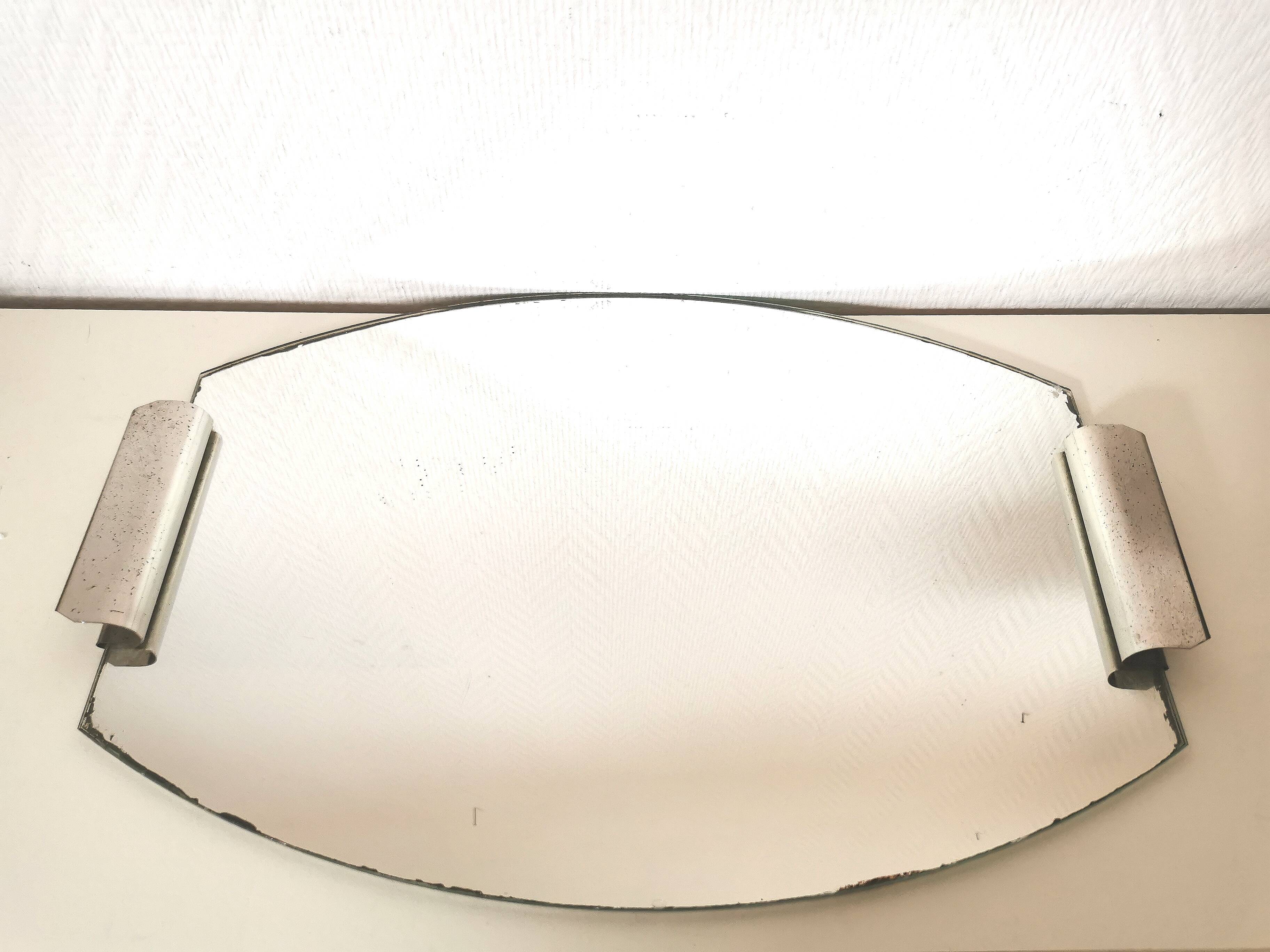 50s mirror tray, metal and glass
