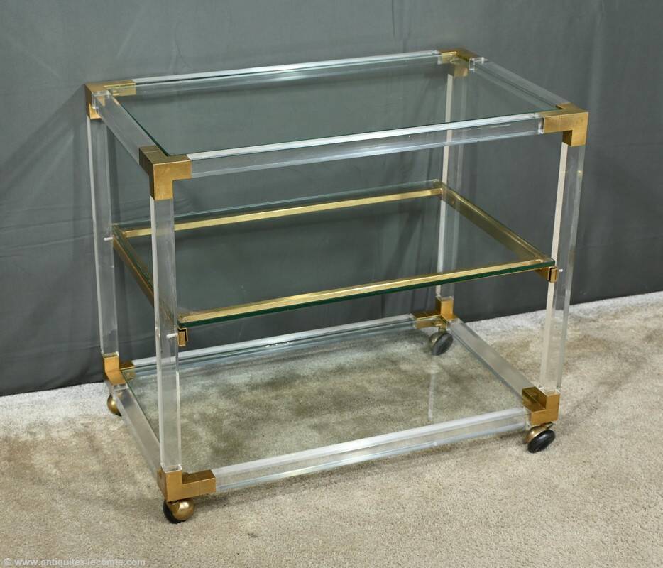 Rolling acrylic and brass serving table – 1960