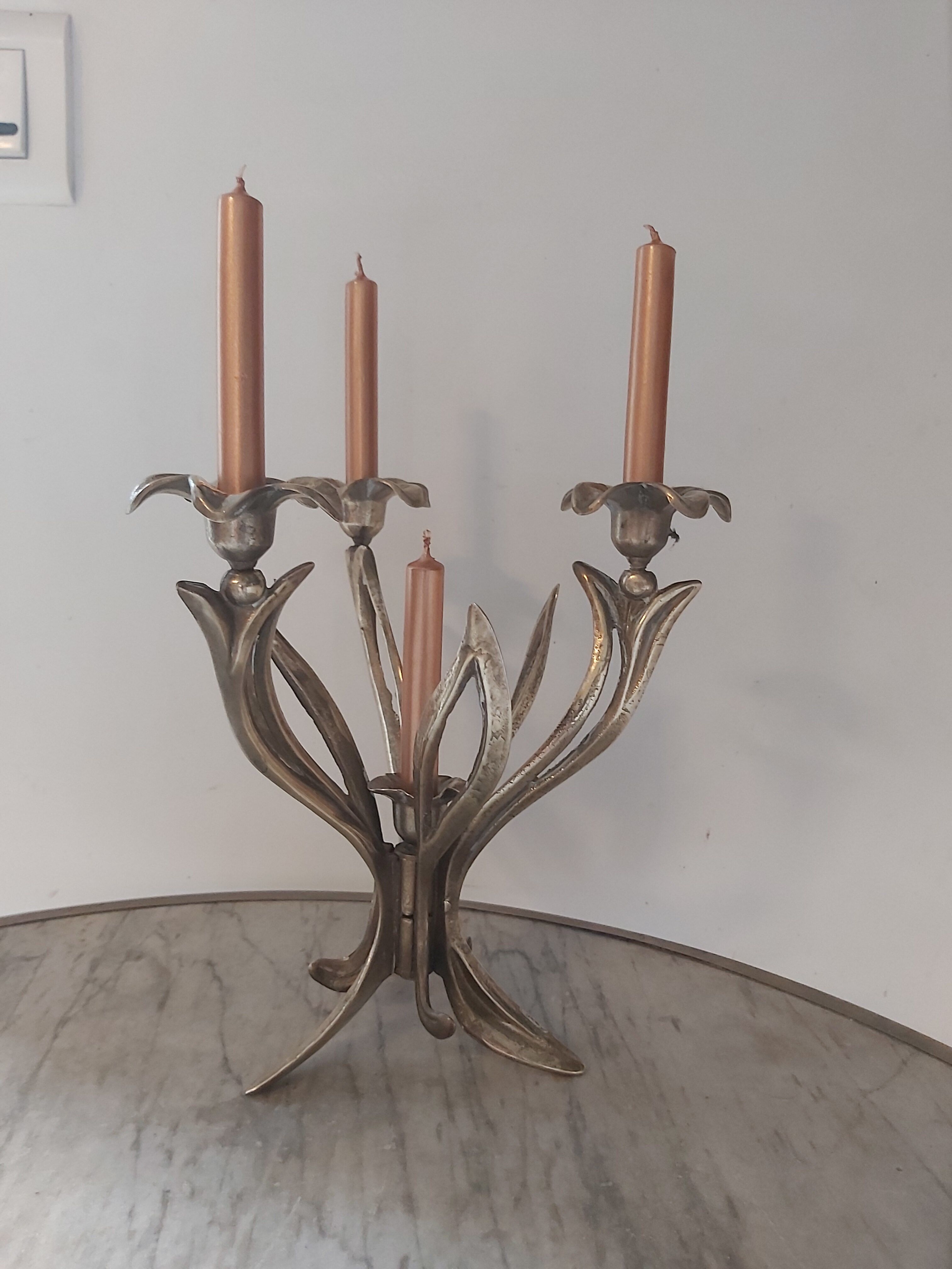 Candle holder 4 candles in vintage brass