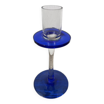 Bougeoir en verre soufflé bleu