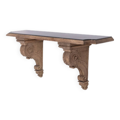 Jean-Charles Moreux. Console en chêne sculpté et marbre. Années 1940.