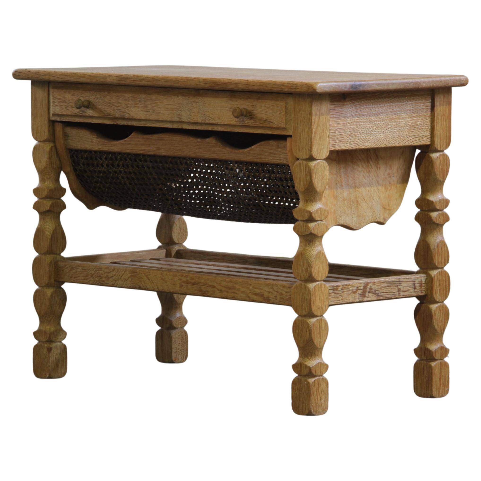 Vintage 1960s Danish oak coffee table, brutalist mid-century, style of Kjærnulf