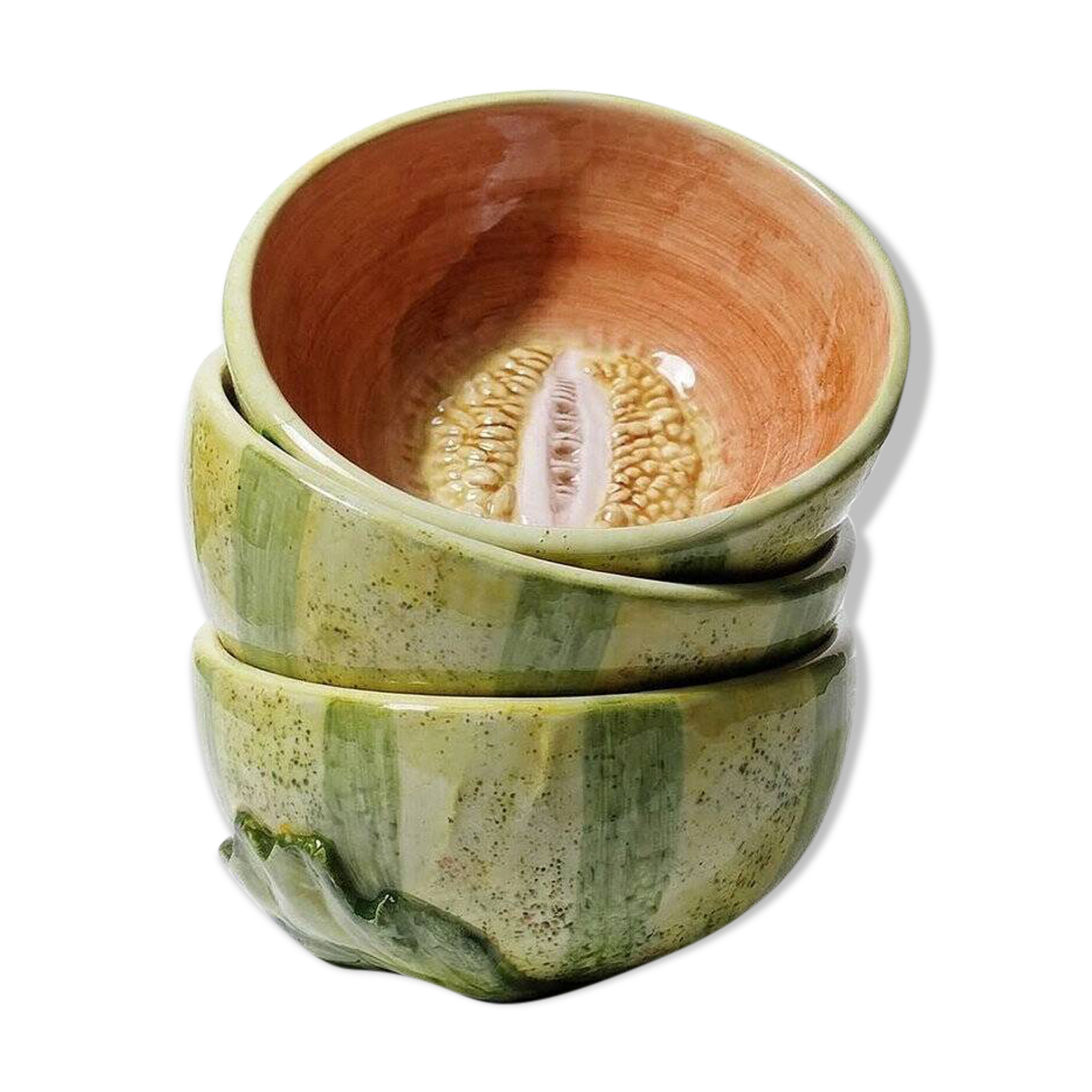 3 earthenware bowls with melon decoration, vintage 1980s.