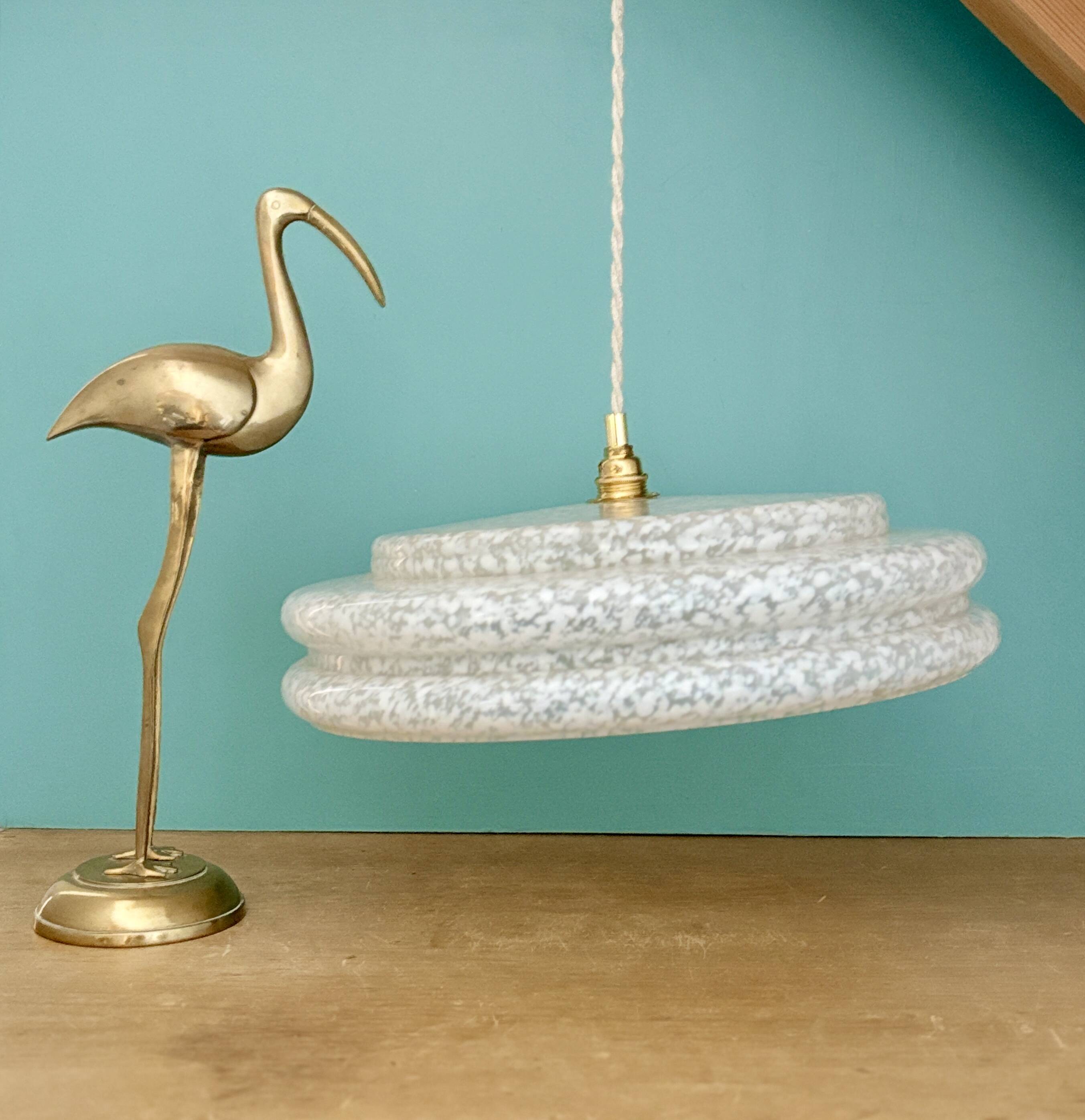 Vintage XXL glass pendant light from Clichy White