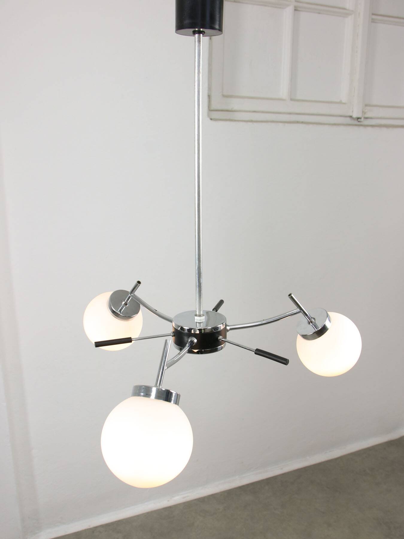 Mid-Century Italian Chrome and Opaline Chandelier
