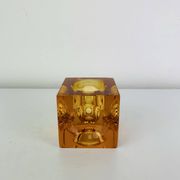 Bougeoir ice cube verre ambré années 60