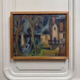 Oil on canvas modern composition Island of Chatou by J.-J. Sigrist