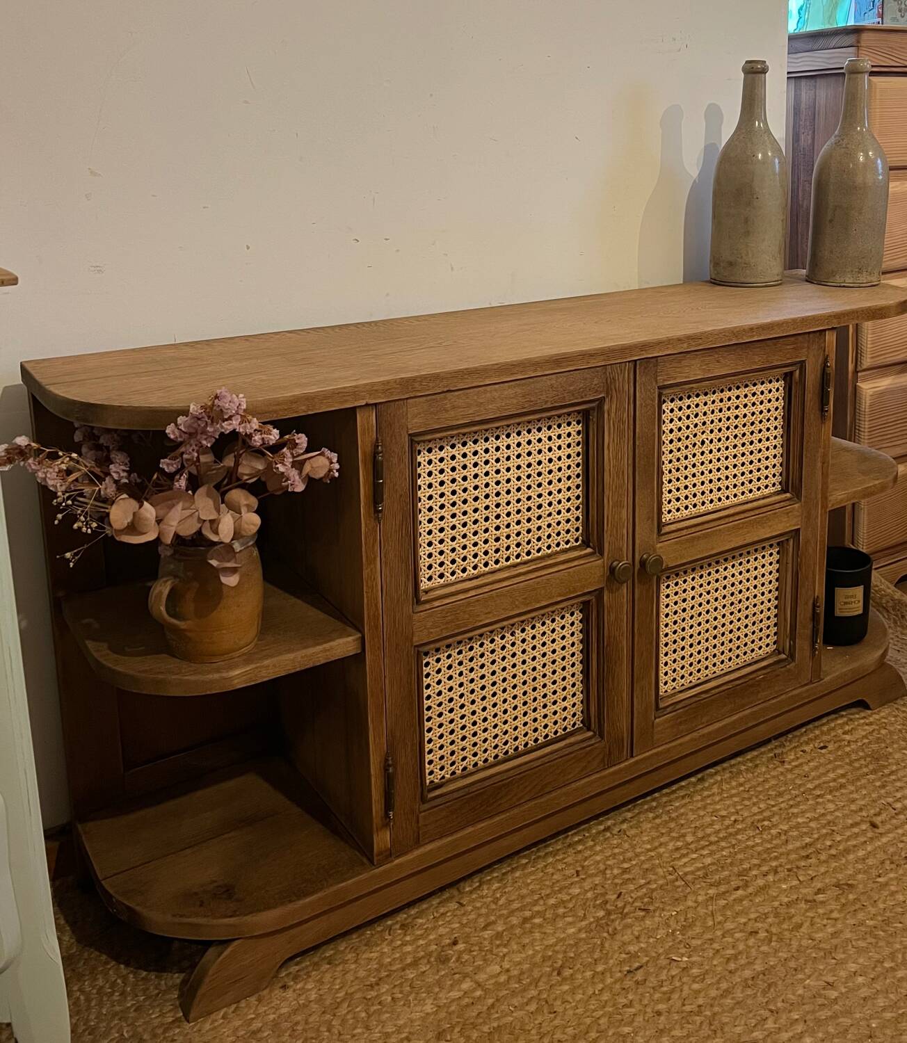 Unique old TV cabinet in raw solid oak.