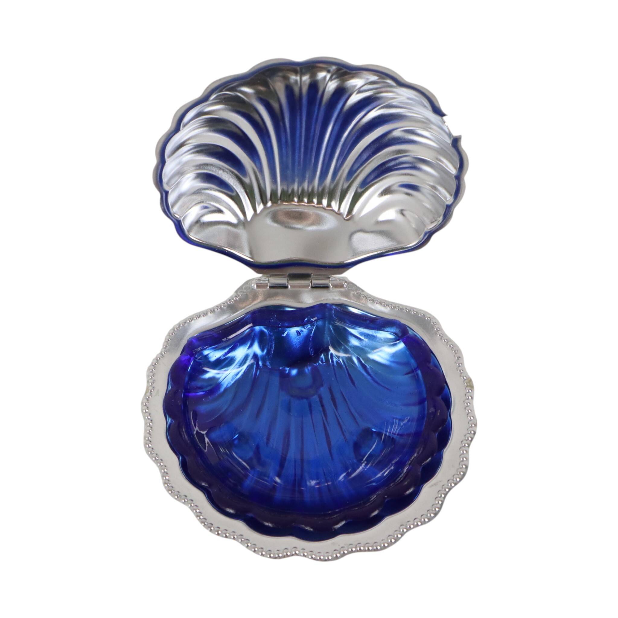 Vintage Blue Glass Queen Anne Scallop Shell Butter Dish