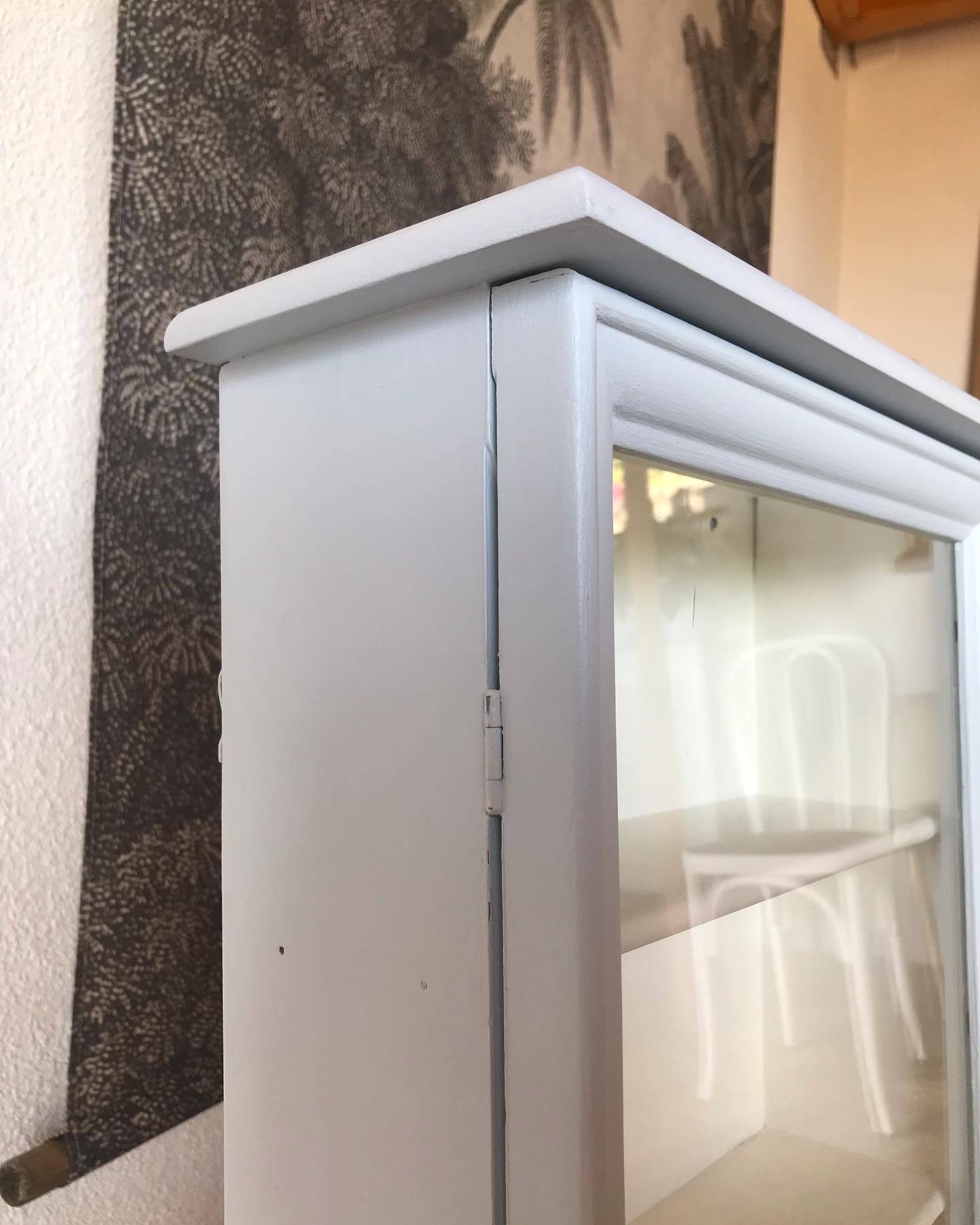 Small vintage wall display case revisited in sky blue