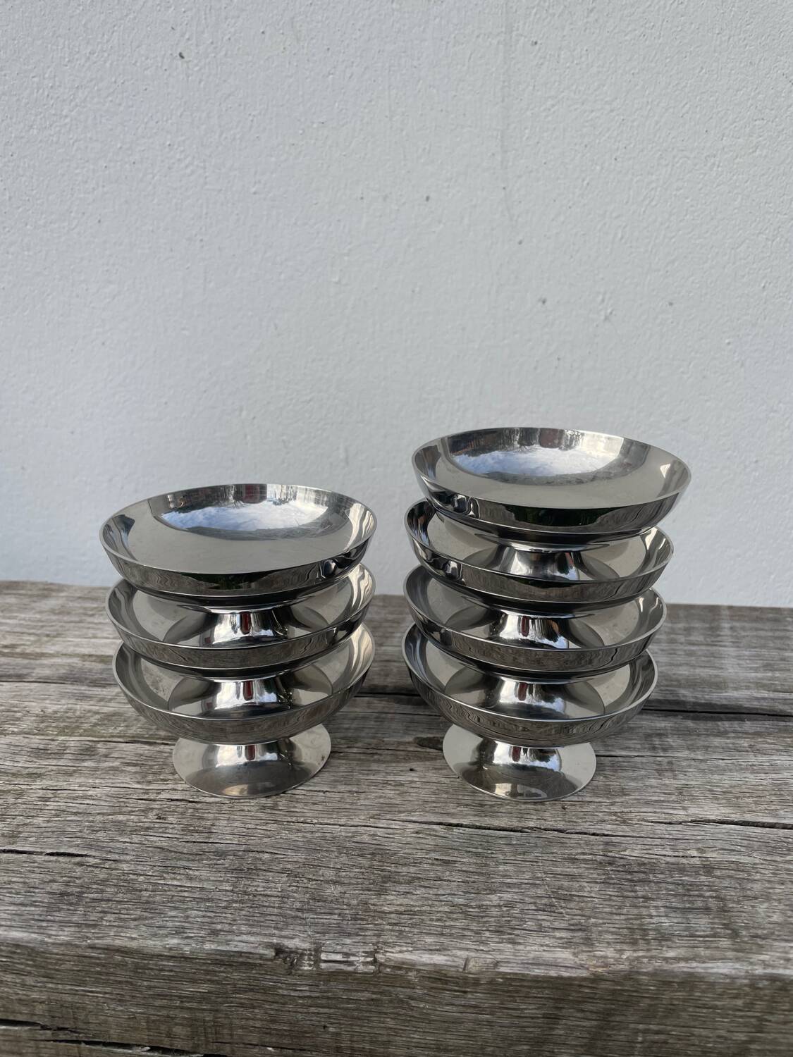 7 stainless steel cups 1970