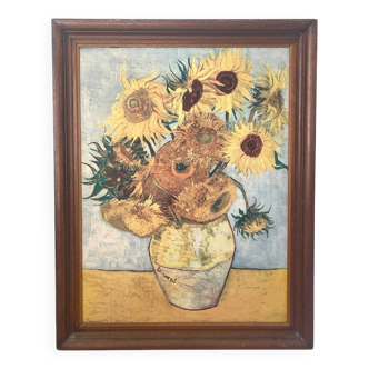 Vintage flower painting on fabric from the painting “Sunflowers” by Vincent van Gogh