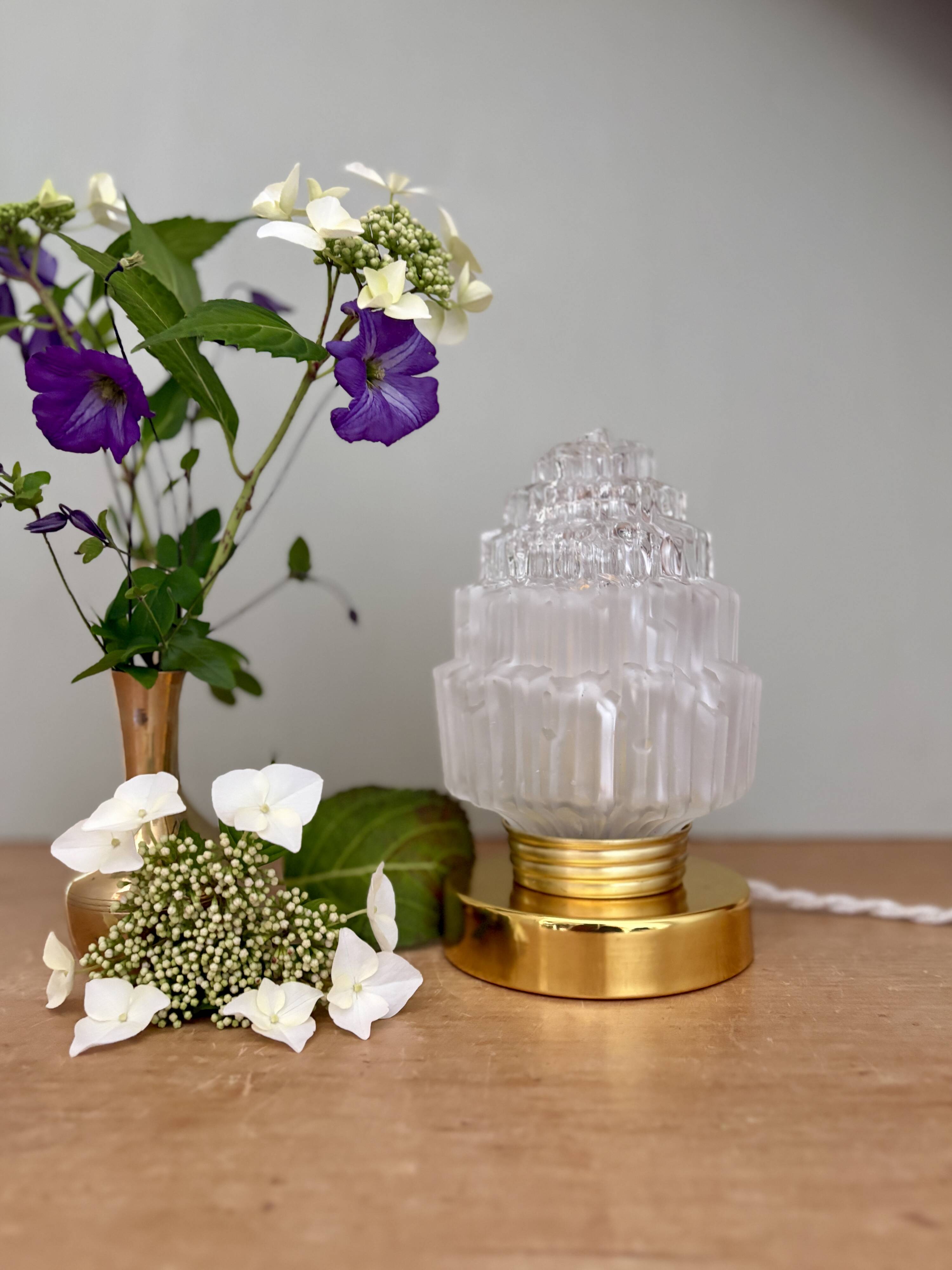 Vintage globe table lamp in half frosted, half transparent glass