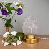 Vintage globe table lamp in half frosted, half transparent glass