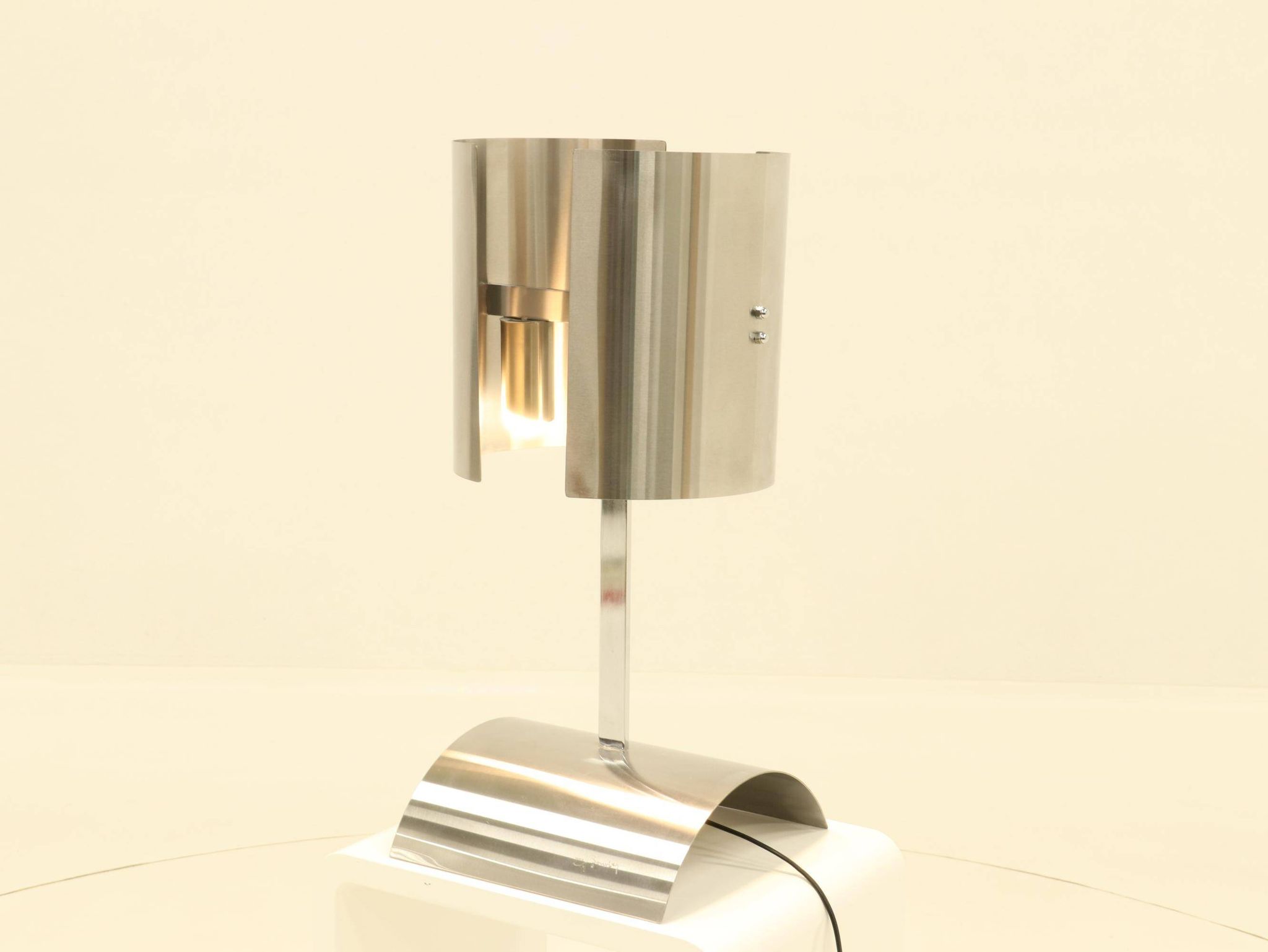 Rare Table Lamp in Stainless Steel by J. Bouvier, France, 1970s