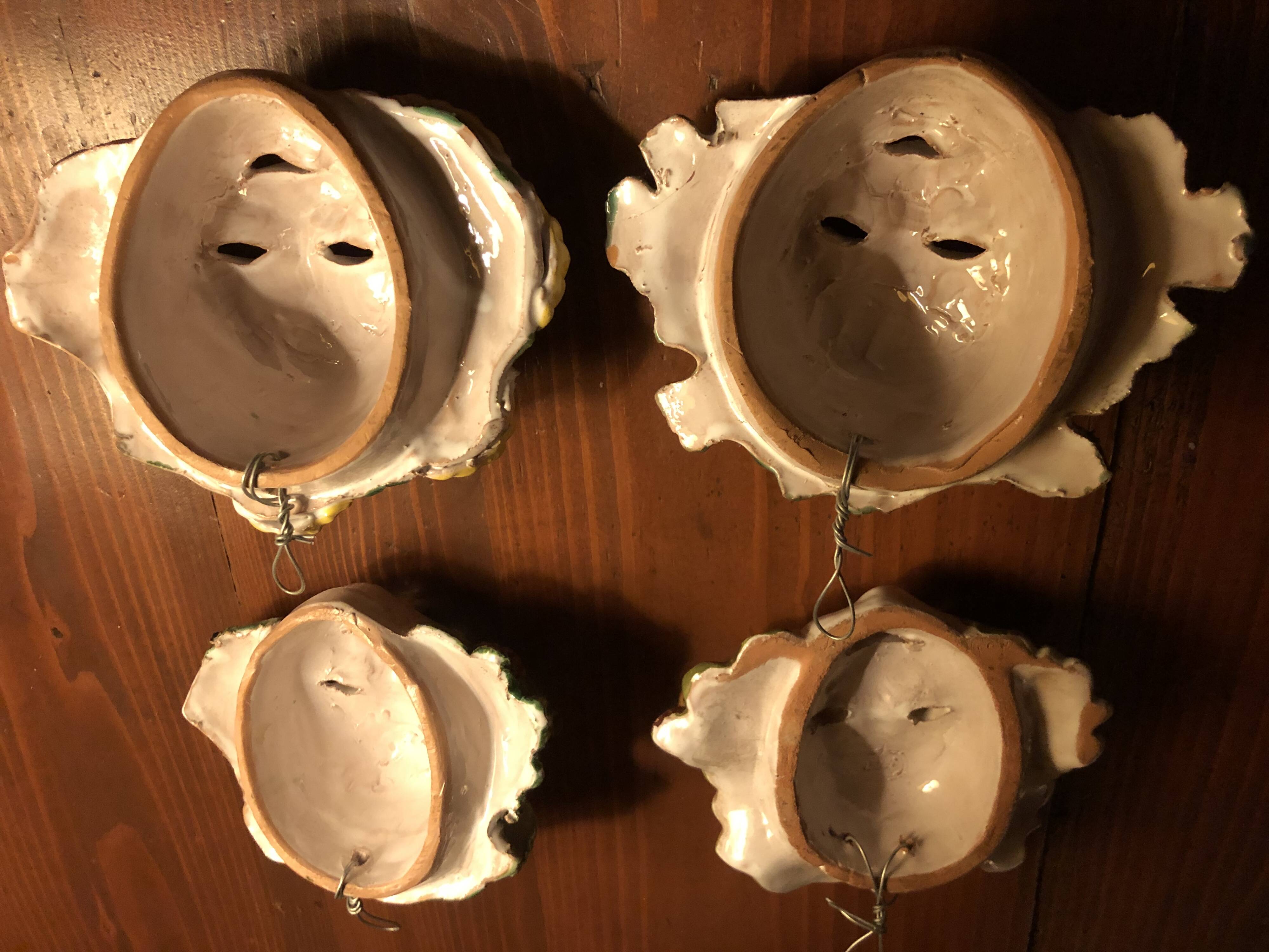 Set of 4 bacchus masks four seasons italy ceramic