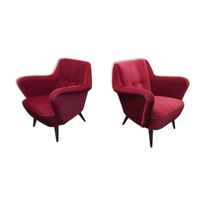 Paire de fauteuils organique - velours rouge