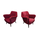 Pair of organic armchairs from the 50s red velvet
