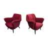 Paire de fauteuils organique des années 50 velours rouge