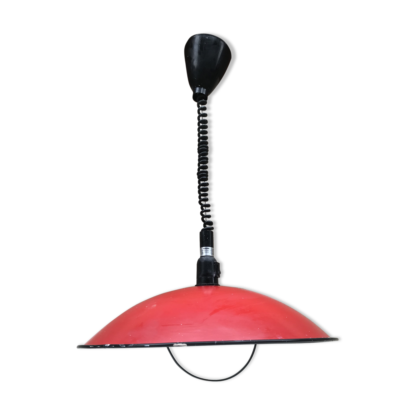 Old red metal suspension lamp from the 70s