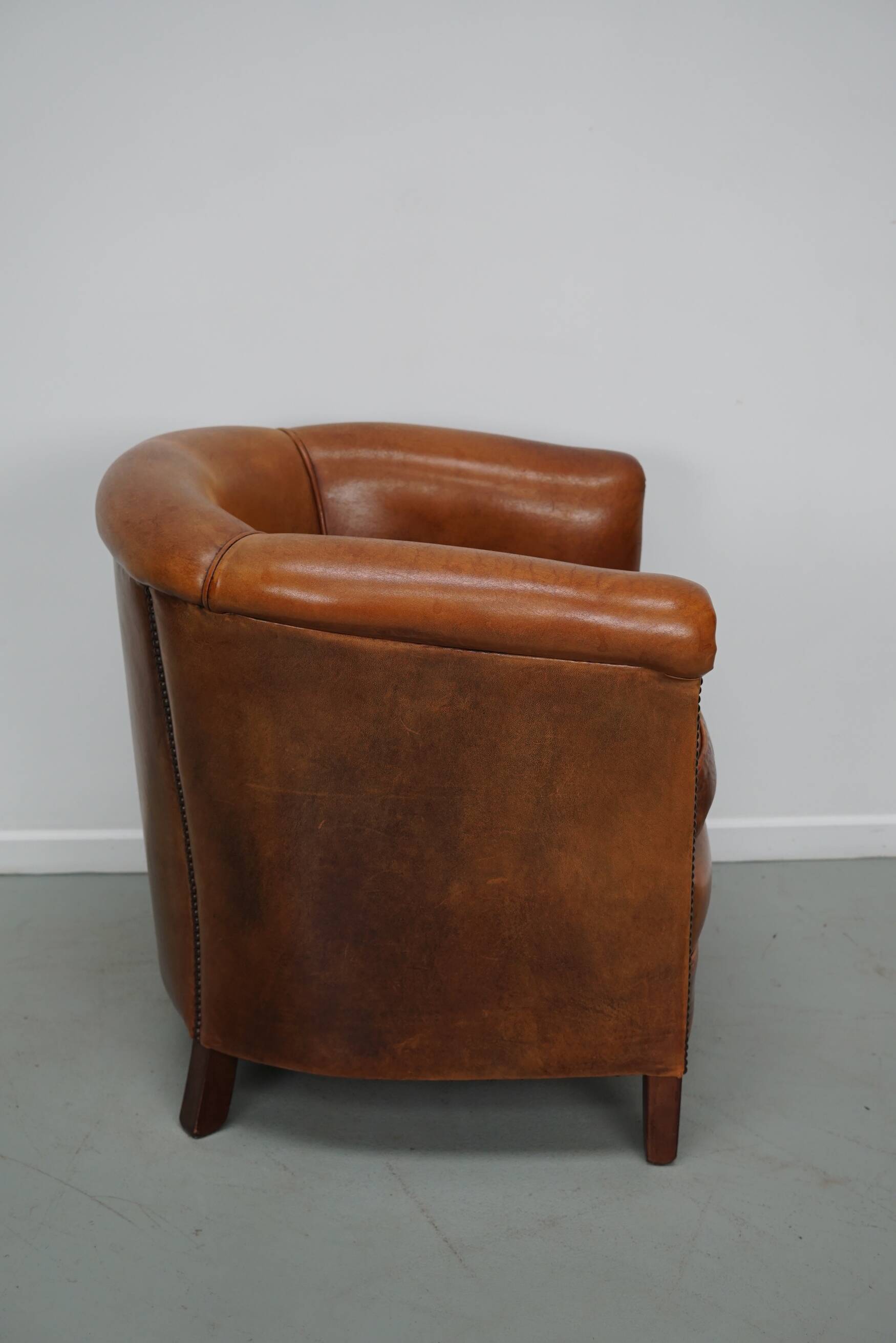 Fauteuil club vintage hollandais en cuir cognac