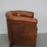 Fauteuil club vintage hollandais en cuir cognac