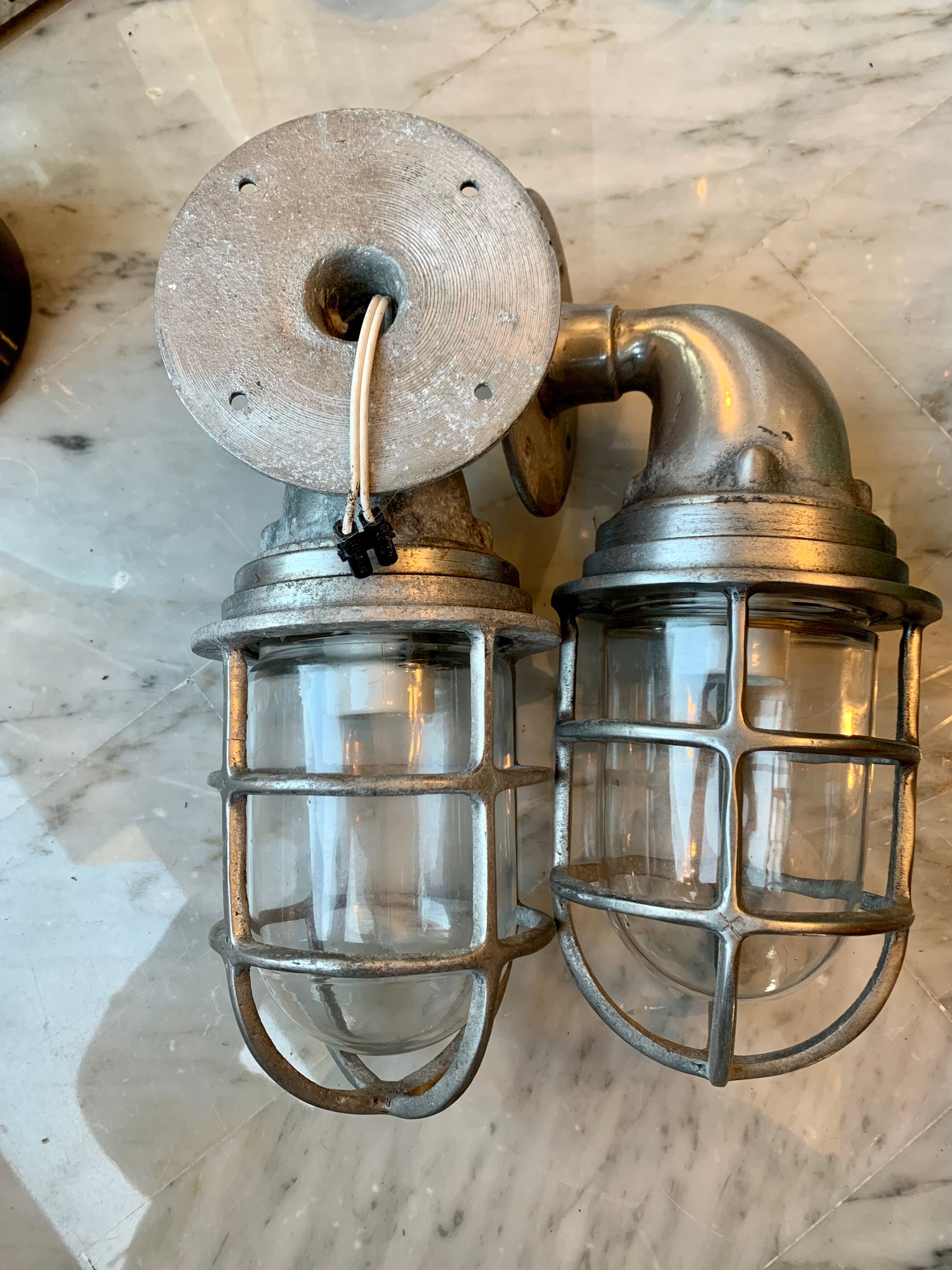 Pair of industrial marine wall lamps