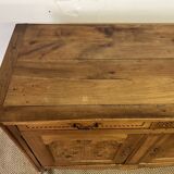 XiXth buffet in marquetry and elm magnifying glass