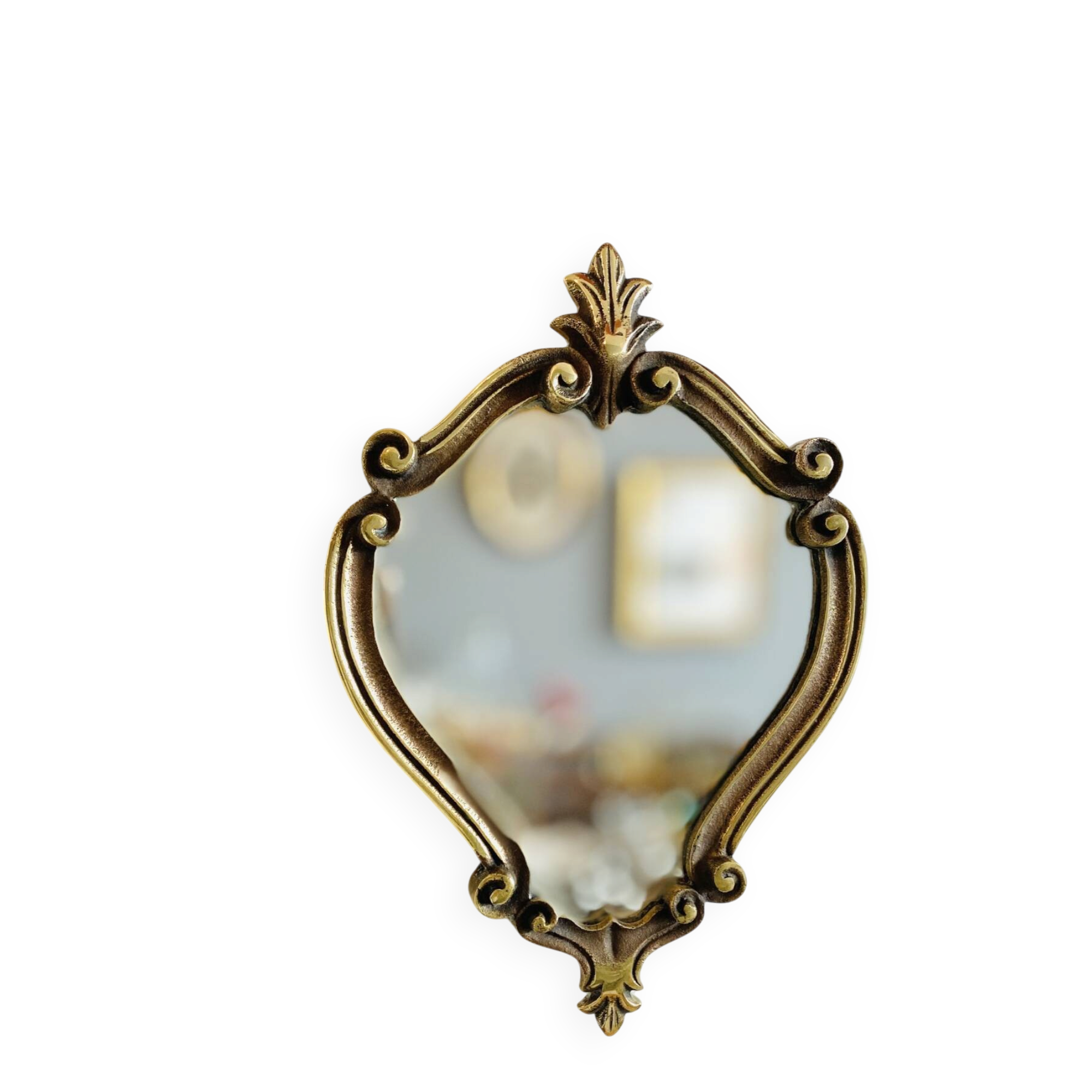 Small antique mirror in baroque style – gold frame in bronze or brass.