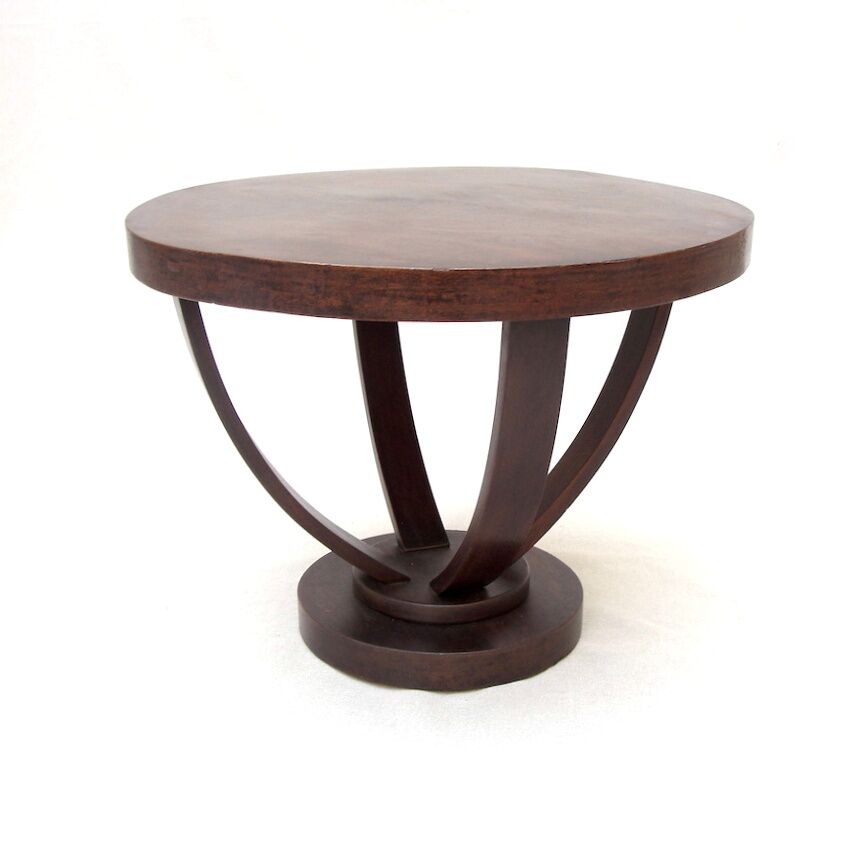 1930 wooden coffee table, double lyre foot