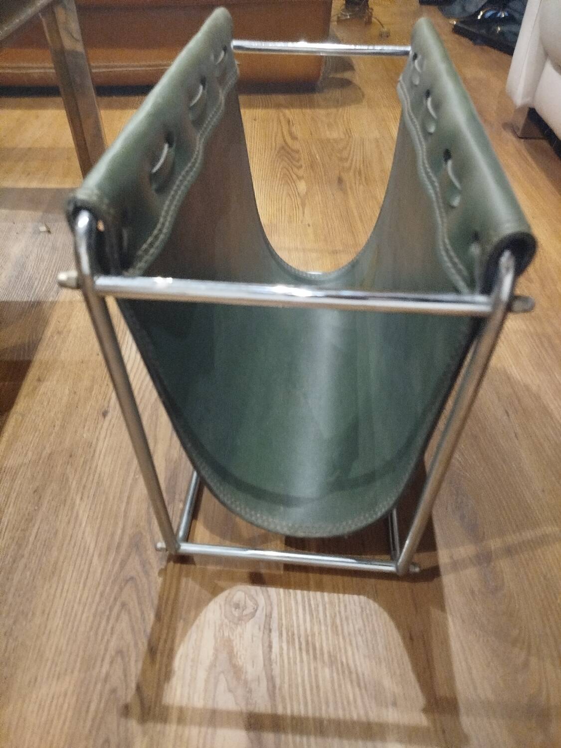 Designer leather magazine rack, 1970s