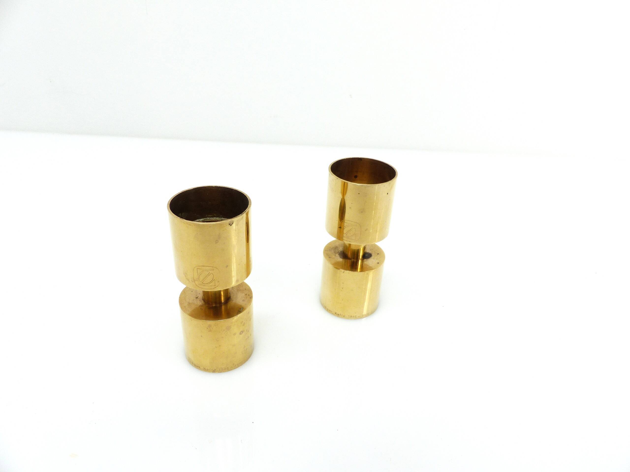 Pair of Zoégas Kaffe candlesticks in solid brass, Sweden 1976