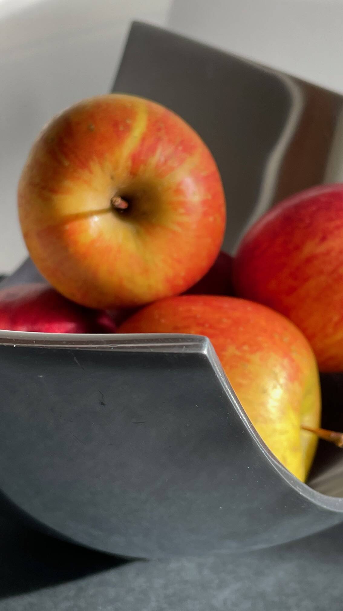 Vintage polished metal fruit bowl