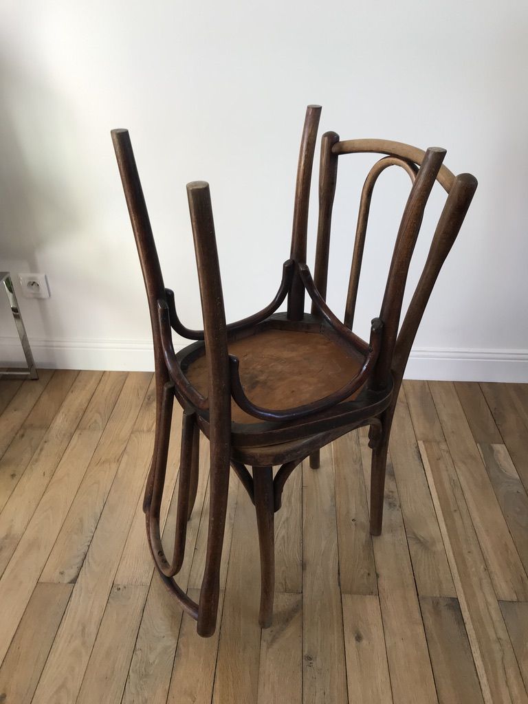 Set of 4 bistro chairs in curved wood of beech Luterma 30s