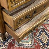 Commode de style Louis XV des années 1950 en merisier et loupe d'orme