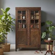 Bibliothèque vitrée vintage en bois foncé