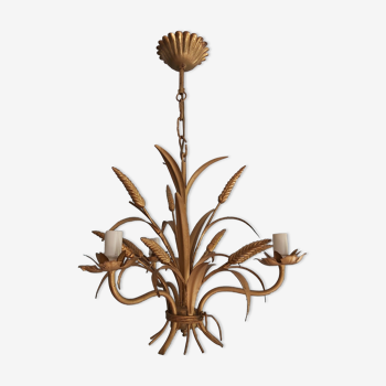 Golden wheat cobs chandelier, 70s