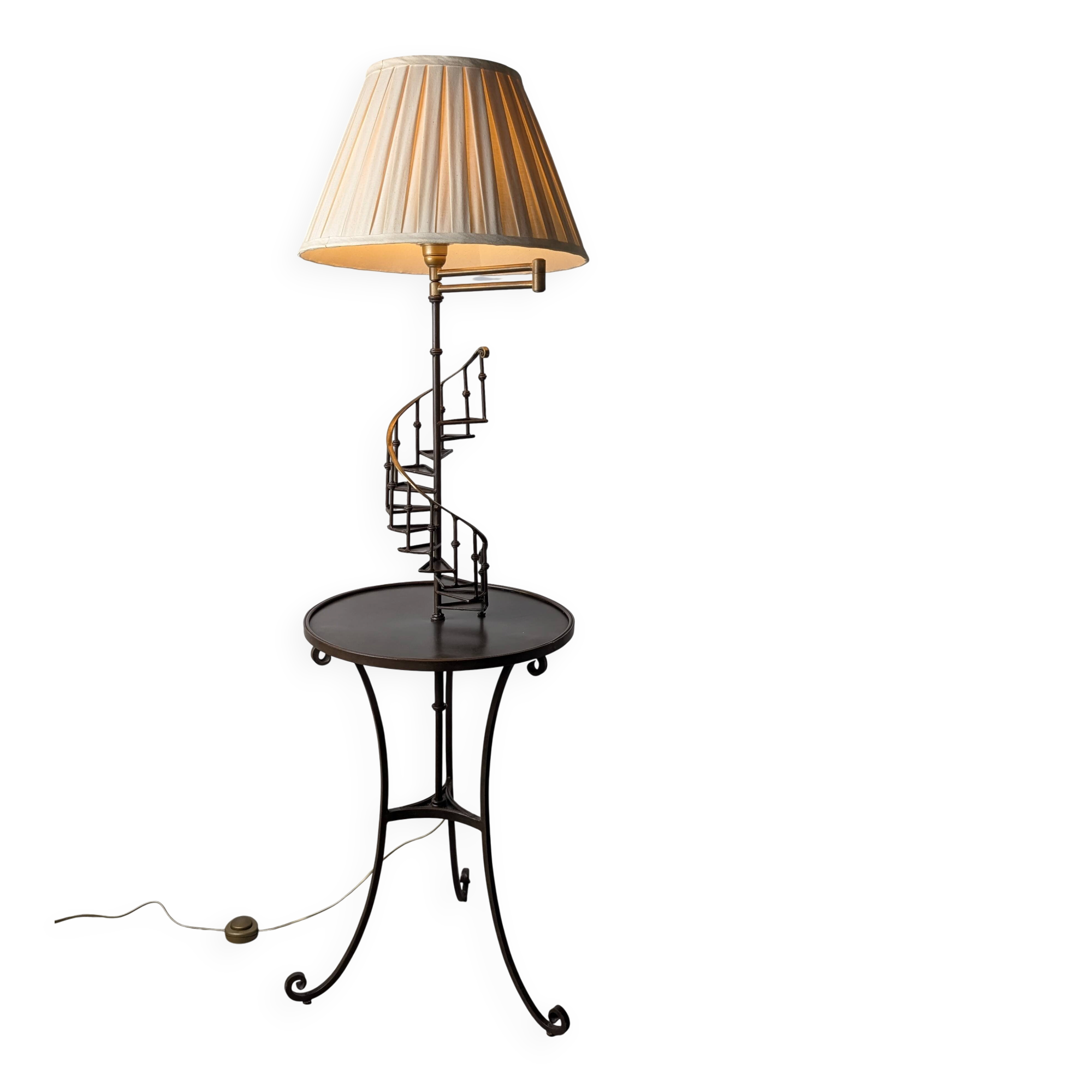 French Floor Lamp with Spiral Staircase, iron and brass, Mid-Century