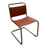 Hanging chair in Mart Stam S33 style in chrome metal and cognac imitation leather