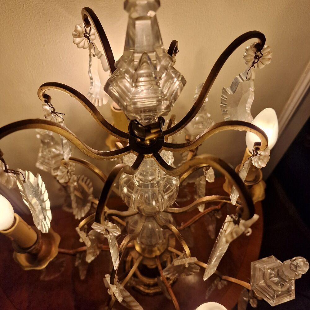Old bronze girandole and crystal 4 fires