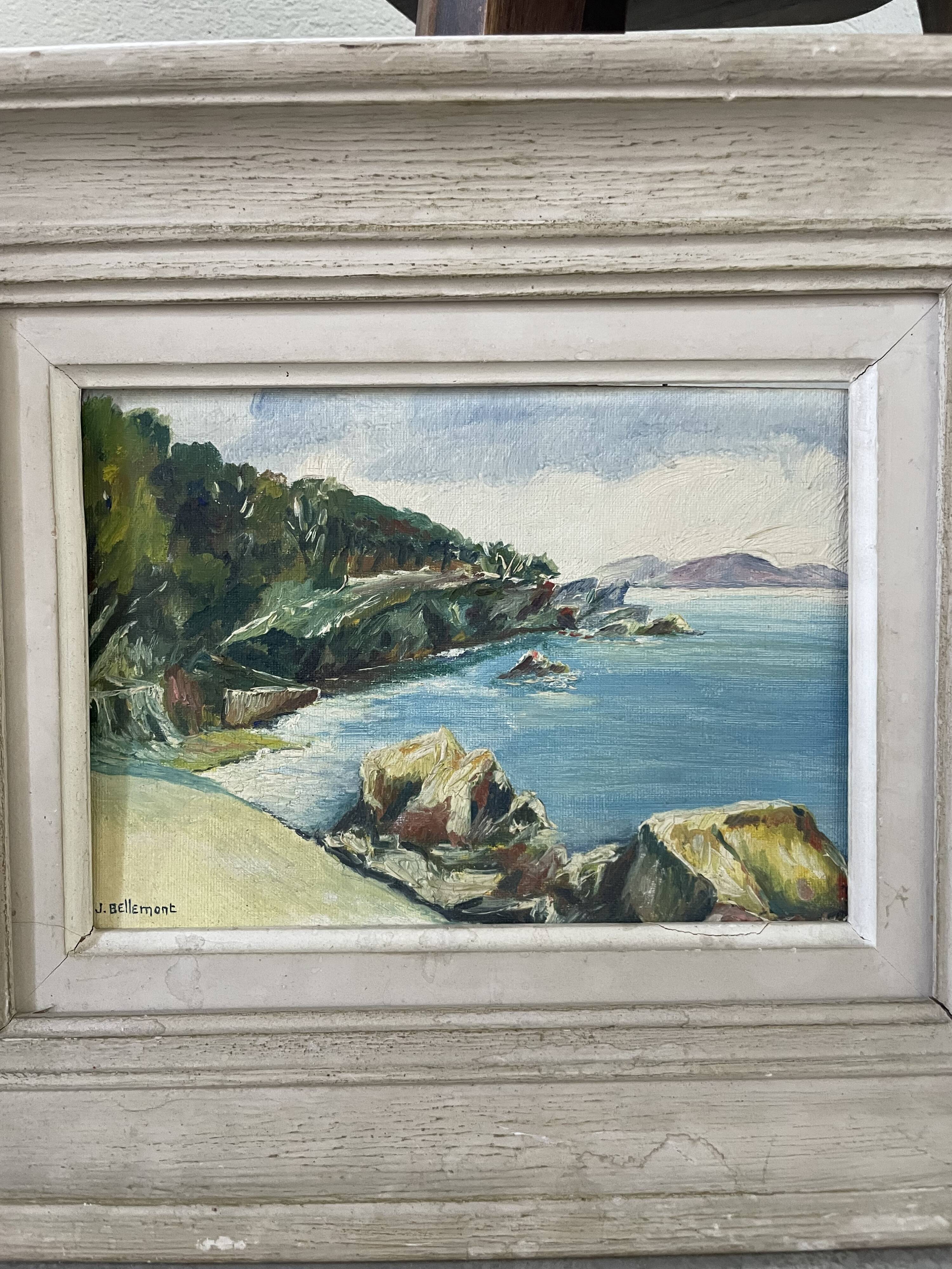 Oil on wood Mediterranean Sea J.Bellemont