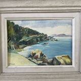 Oil on wood Mediterranean Sea J.Bellemont