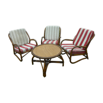 Salon rotin 3 fauteuils et 1 table