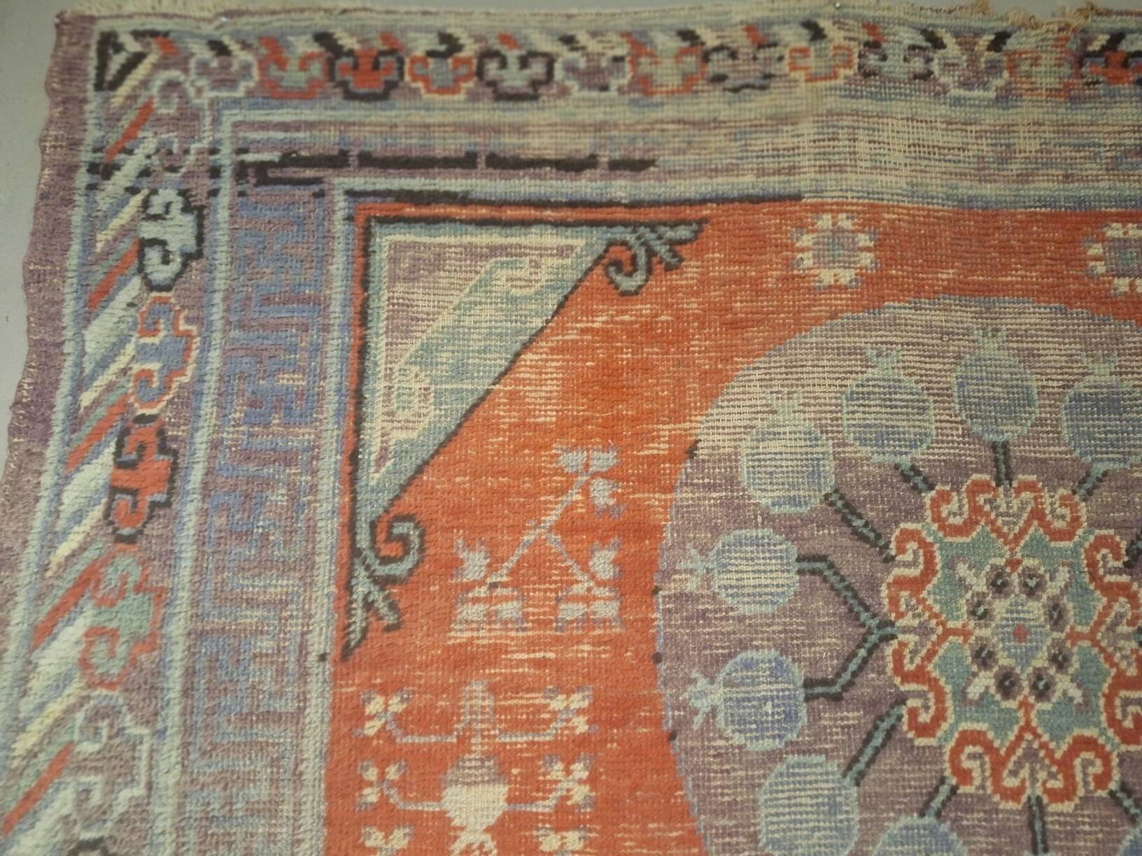 Antique Khotan rug Uyghur East Turkestan 1910