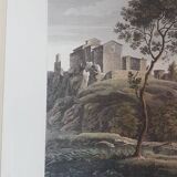 Old Color Lithograph “Pont Vieille Brioude Allier” + Black Frame #A687