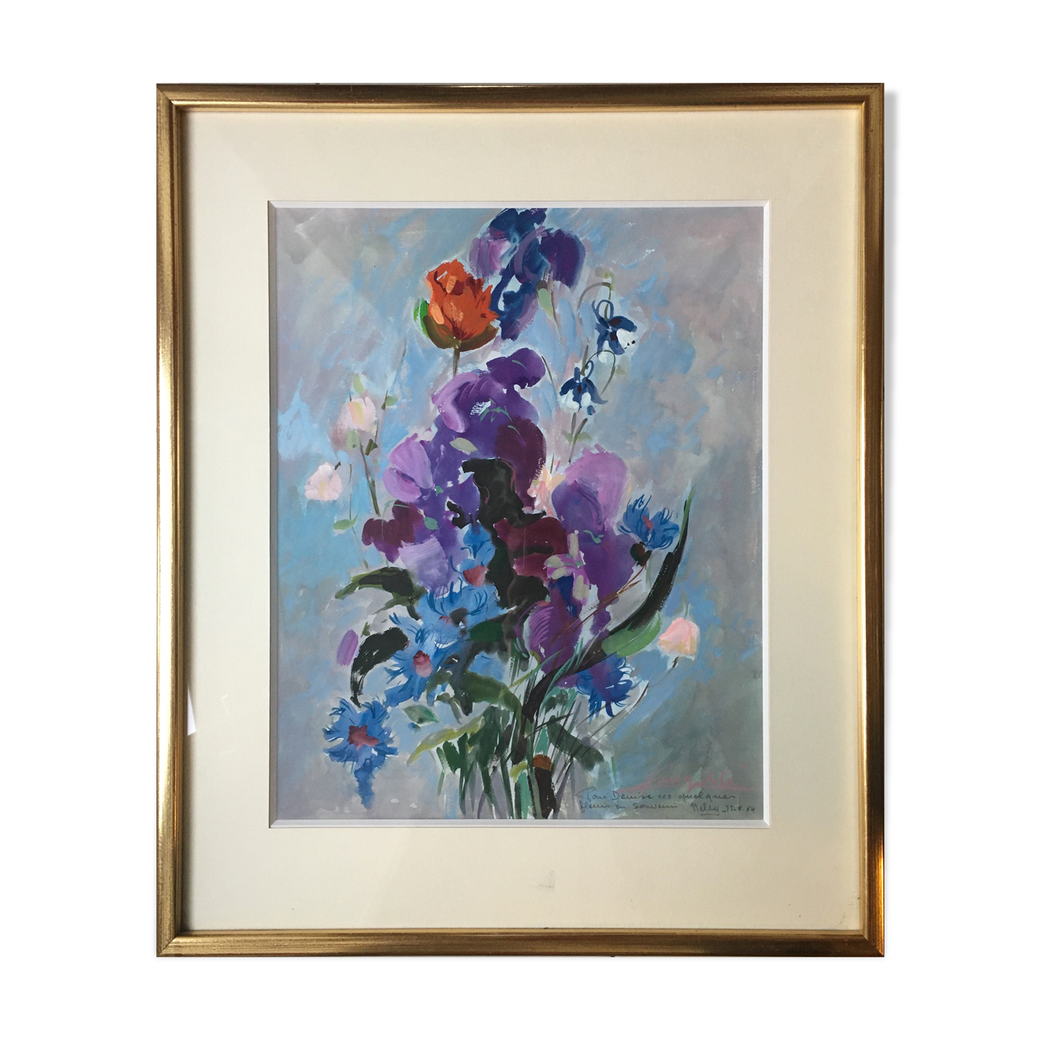 Stunning painting "Bouquet of country flowers" signed framed